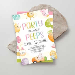 Party With My Peeps Invitation, Easter Kids Party Invite, Easter Birthday Party, Egg Decorating Egg Hunt, Easter Friends, Editable Printable
