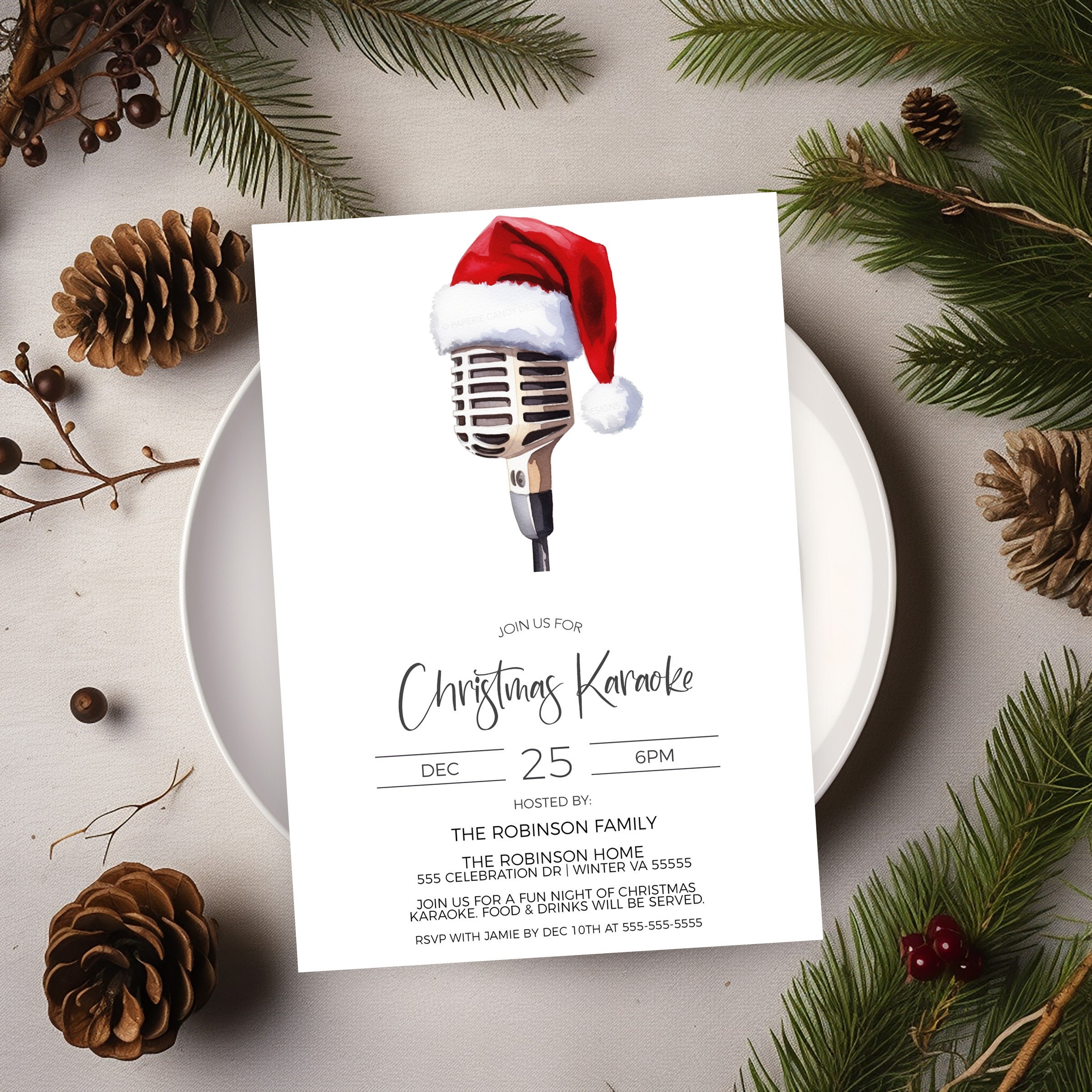 Christmas Karaoke Invitation, Holiday Karaoke Invite, Winter Santa