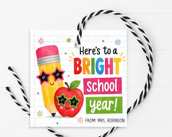 Bright School Year Gift Tag, Back To School Welcome Back Favor Label, Printable Editable