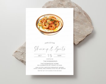 Shrimp And Grits Invitation, Rise & Shine It's Breakfast Time, Birthday Breakfast Party Invite, Southern Breakfast, Editable Printable
