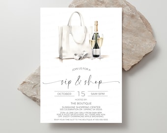May include: Invitation to a Sip & Shop event at The Boutique, located at Sunshine Shopping Center, 555 Celebration Dr, Spring VA 55555. The event is on October 15th from 9am to 9pm.  Enjoy champagne while browsing for 40% off all items.