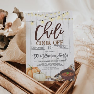 Chili Cook Off Invitation, Chili Cook-off Tasting Competition Invite, Fall Rustic Autumn Chili CookOff Party, Printable Editable Template