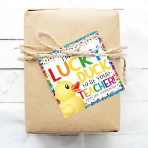 Terug naar school rubberen eend cadeaukaartjes, Lucky Duck To Be Your Teacher, eerste schooldag cadeau voor studenten klas, afdrukbaar welkomstcadeau