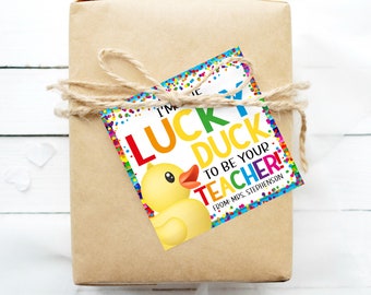Terug naar school rubberen eend cadeaukaartjes, Lucky Duck To Be Your Teacher, eerste schooldag cadeau voor studenten klas, afdrukbaar welkomstcadeau