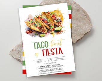 Fiesta Party Invitation, Taco Bout A Fiesta Invite, Fiesta Birthday Celebration, Taco Bar Mexican Themed Party, Editable Printable Template