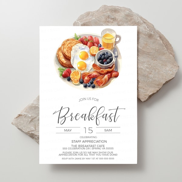 Breakfast Invitation, Staff Employee Appreciation Breakfast Invite, Volunteer Appreciation, Thank You Breakfast, Editable Printable Template