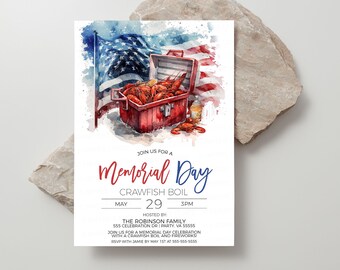 Memorial Day Crawfish Boil Invitation, Memorial Day Crawfish Boil Invite, Memorial Day Beer Boil Party, Editable Printable Template