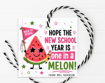 Watermelon Gift Tag, Back To School Welcome Back One In A Melon Student Teacher, Printable Editable