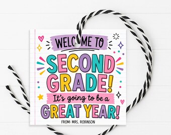 Welcome To 2nd Grade Gift Tag, Back To School First Day Of Second Grade Label, Printable Editable