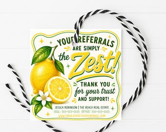 Zitrone Empfehlung Marketing Geschenkanhänger, Pop Durch Ihre Empfehlungen sind die Zest, bearbeitbare digital druckbare