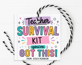 Teacher Survival Kit Gift Tag, Back To School Welcome Back Favor Label, Printable Editable