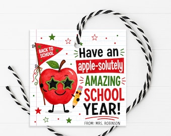 Apple Gift Tag, Back To School Welcome Back Apple-Solutely Student Teacher, Printable Editable