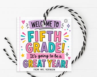 Welcome To 5th Grade Gift Tag, Back To School First Day Of Fifth Grade Label, Printable Editable