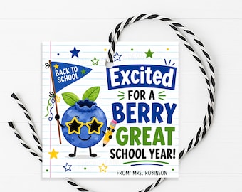 Blueberry Gift Tag, Back To School Berry Welcome Back Student Teacher, Printable Editable