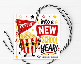 Popcorn Gift Tag, Poppin' Back To School Welcome Back Label, Printable Editable