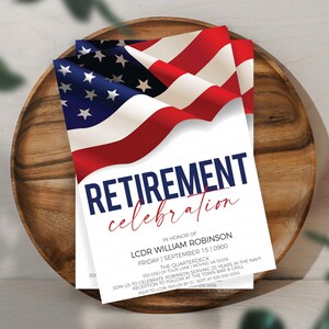 Military Retirement Ceremony Invitation, American Flag Invite, United States Navy Army Marines Air Force Coast Guard, Editable Printable image 5