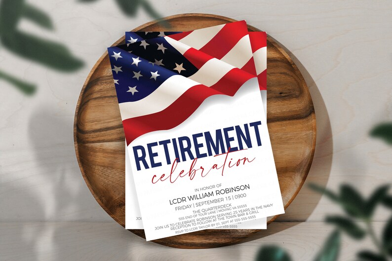 Military Retirement Ceremony Invitation, American Flag Invite, United States Navy Army Marines Air Force Coast Guard, Editable Printable image 5