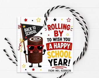 Swiss Roll Cake Gift Tag, Back To School Welcome Back Label, Printable Editable