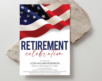 Military Retirement Ceremony Invitation, American Flag Invite, United States Navy Army Marines Air Force Coast Guard, Editable Printable