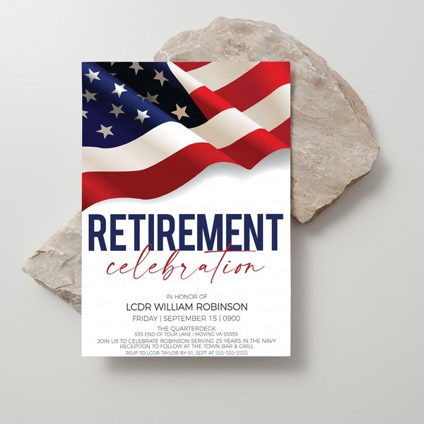 Military Retirement Ceremony Invitation, American Flag Invite, United States Navy Army Marines Air Force Coast Guard, Editable Printable