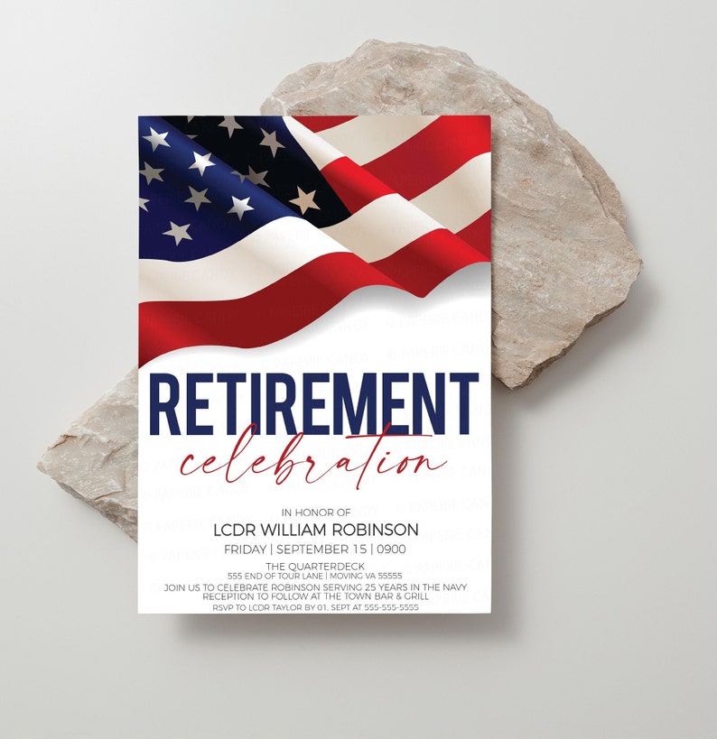 Military Retirement Ceremony Invitation, American Flag Invite, United States Navy Army Marines Air Force Coast Guard, Editable Printable image 1