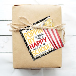 Back To School Popcorn Gift Tag, Poppin&#39; By To Wish You A Happy First Day Of School, Gift For Teachers Students Staff PTO PTA, Printable