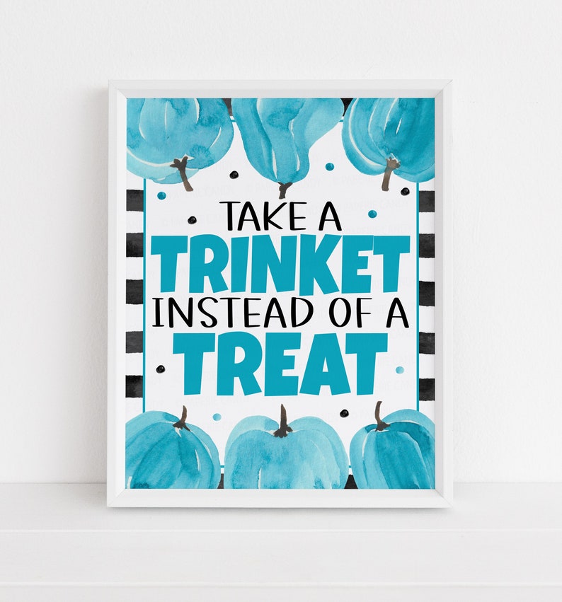 Halloween Non-Food Treats Sign, Take A Trinket Instead Of A Treat, Food Allergies, Teal Pumpkin, Printable Halloween Sign, Instant Download image 1