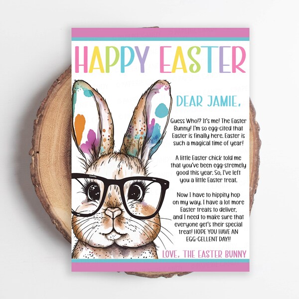 Letter From The Easter Bunny, Editable Easter Bunny Letter, Kids Easter Morning Surprise, Easter Egg Basket Hunt Game Hoppy Easter Printable