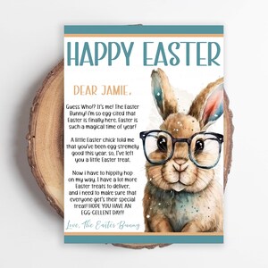Carta del conejito de Pascua, carta editable del conejito de la cesta de Pascua, sorpresa de la mañana de Pascua para niños, juego de búsqueda de huevos de Pascua, Pascua de lúpulo imprimible