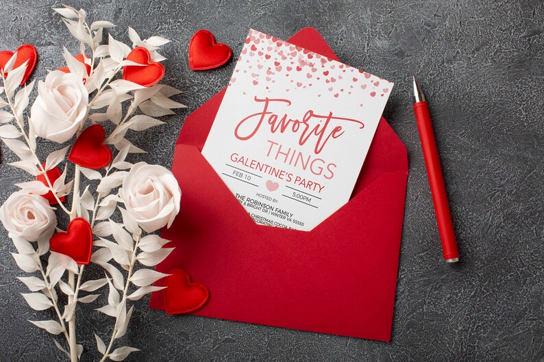 Inbjudan till Alla hjärtans dags favoritsaker, Galentines inbjudan, Alla hjärtans dag-presentbytesfest för damer och vänner, Alla hjärtans dag utskrivbar och redigerbar bild 5