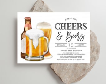 Cheers And Beers Invitation, Beer Party Invite, Surprise Birthday Party, Retirement Party Invitation, Digital Editable Printable Template