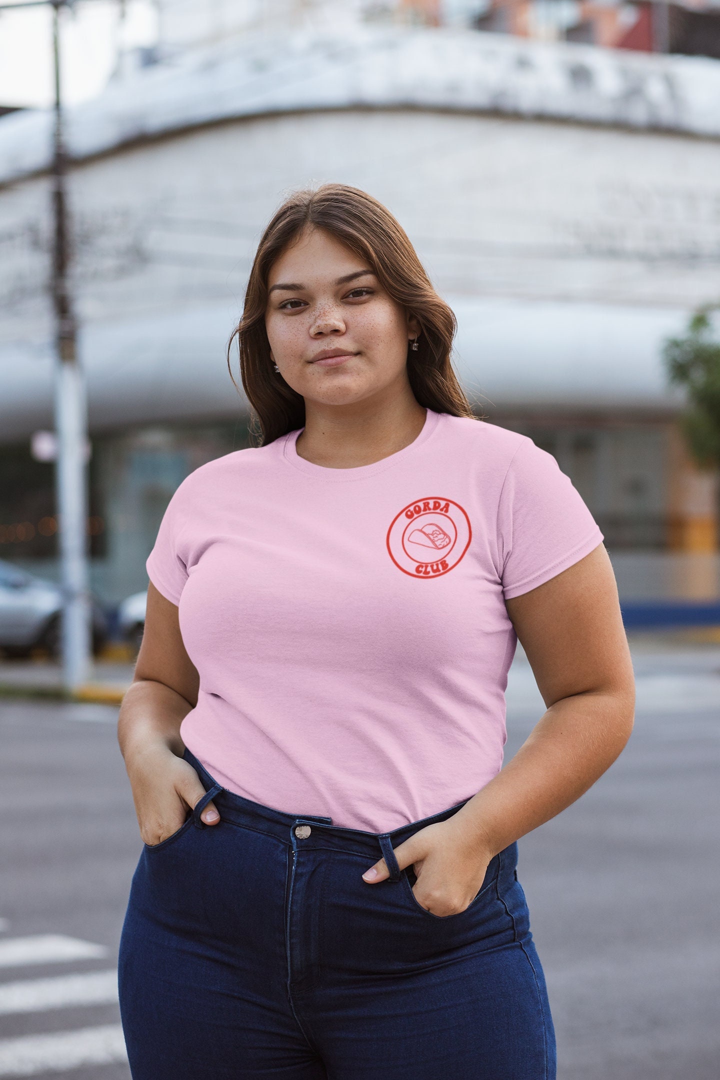 Gorda Club Member Plus Size Body Positivity Pink Grey T image