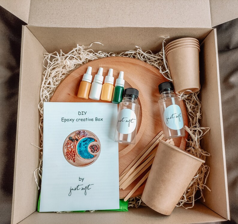 Epoxy resin art DIY craft kits DIY kit box serving round plate Etsy