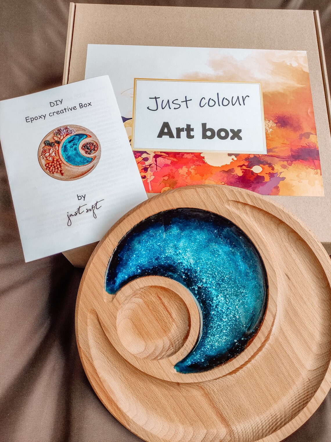 Epoxy resin art DIY kit craft wooden serving round plate tray Etsy