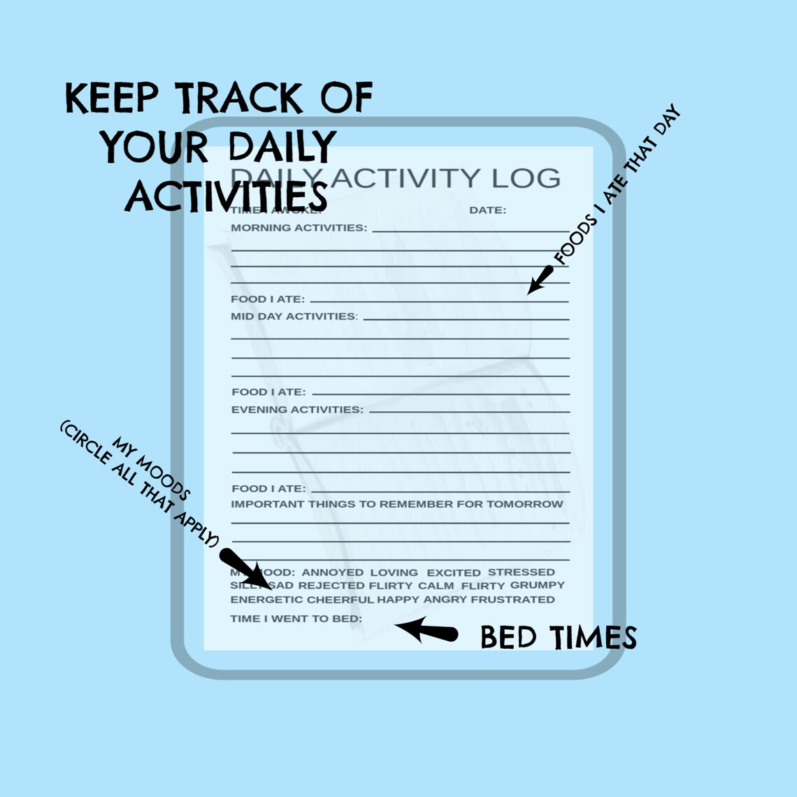 Activity Log Printable Digital Daily Activity Log Etsy