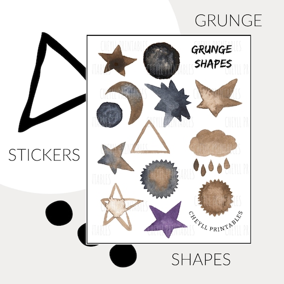 Stickers Printable Digital Grunge Stickers Shapes and Colors Moon