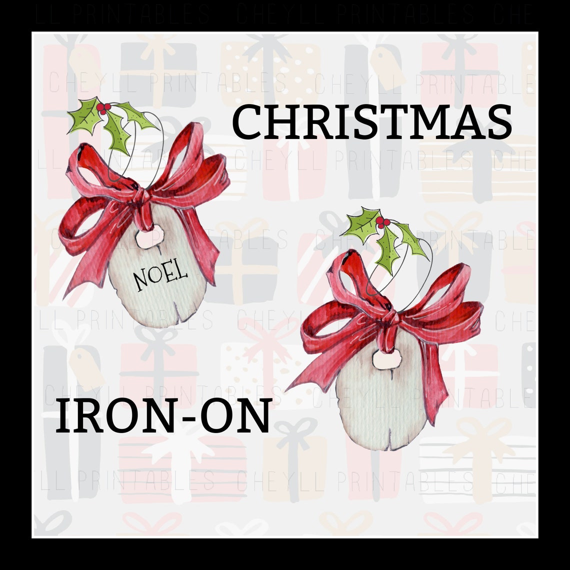 Iron On Printable Digital Christmas Tag Ribbon Holly Iron On Etsy France