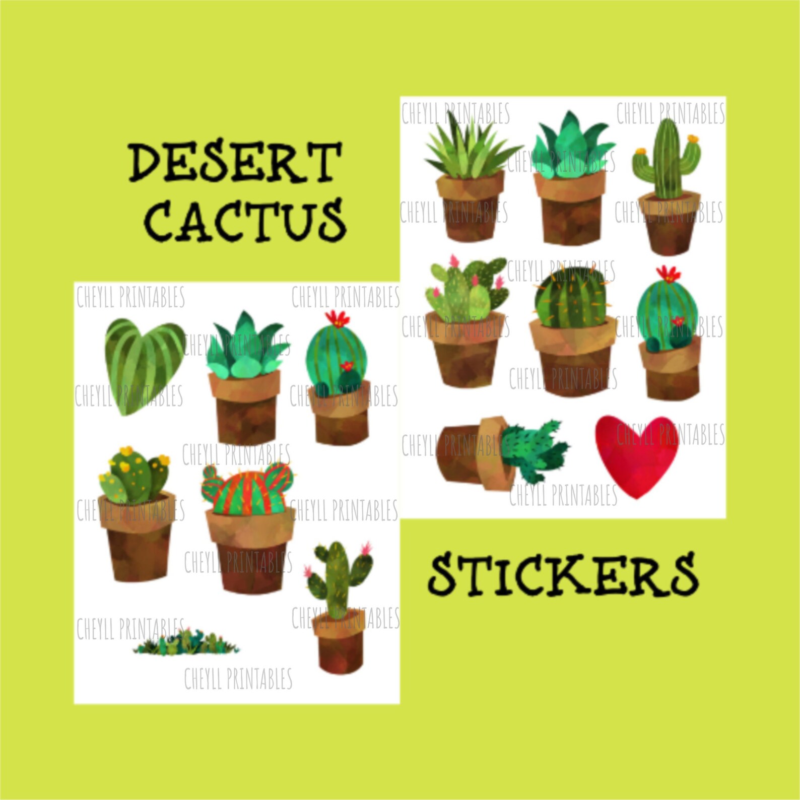 Stickers Printable Digital Cactus Stickers Large With A Sheet of Mini's ...