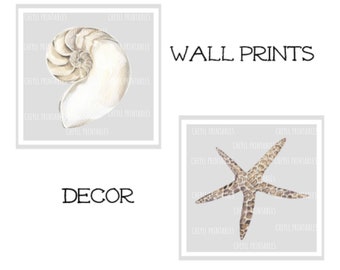 Wall Prints Printable Digital Marine Wall Prints Shells Set Of Two