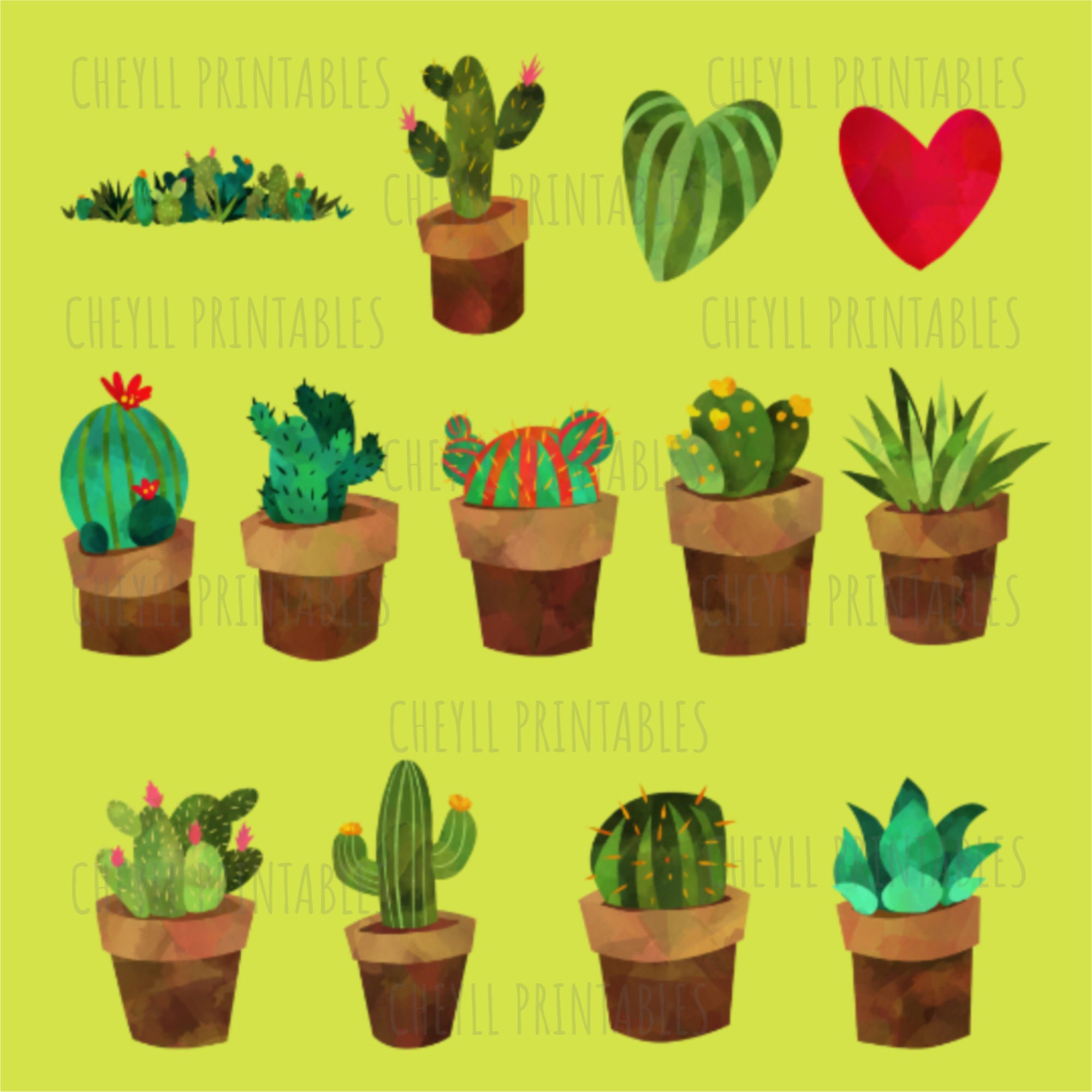 Stickers Printable Digital Cactus Stickers Large With A Sheet of Mini's ...