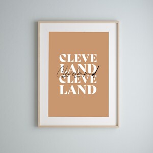 Cleveland Typografie illustrierter Druck, Cleveland Ohio, Wandposter, Druck, Dekoration, neutral, 20x10, Schrift