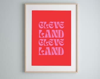 Retro Cleveland Typography Print, 8x10, Ohio, Vintage 70s inspired, Wall hanging, Poster, Cleveland Love