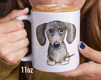 Merle Dachshund Mug Dapple Dachshund Cute Wiener Dog Lover Coffee Mug Merle Dachshund Puppy Drawing
