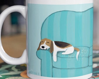 Beagle Kaffeebecher | Niedliche Keramiktasse für Hundeliebhaber | Lazy Dog 11 Unzen 15 Unzen Geschenk Becher für Haustierliebhaber