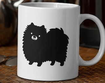 Black Pomeranian Coffee Mug Cute Pom Dog Cartoon Ceramic Coffee Cup Gift for Pom Moms Pommie Dads