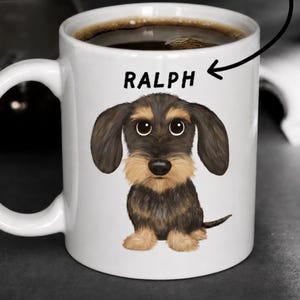 Wirehaired Dachshund Coffee Mug | Cute Wild Boar & Tan Teckel Cartoon Dog Mug | Doxie Lover Gift image 1