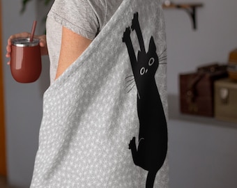 Black Cat Throw Blanket | Funny Cat Hanging On | Cute Kitty Lover's Minky Plush Blanket 60" X 50"