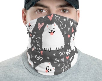 White Pomeranians Neck Gaiter | Cute Dogs Face Mask | Funny Pom Lover's Versatile Scarf, Headband Cute Pomeranian Cartoon Dog