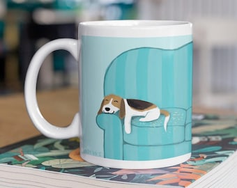 Beagle Coffee Mug | Cute Dog Lover's Ceramic Mug | Lazy Dog 11oz 15oz Pet Lover's Gift Mug