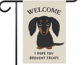 Longhaired Dachshund Flag Black and Tan Dachshund Garden Flag Cute Welcome Sign Wiener Dog Lover House Flag